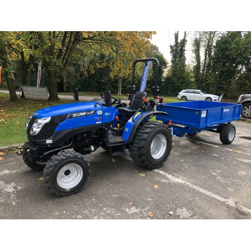 Solis 26 Compact Tractor (26HP with industrial tyres) with Winton Blue Tipping Trailer